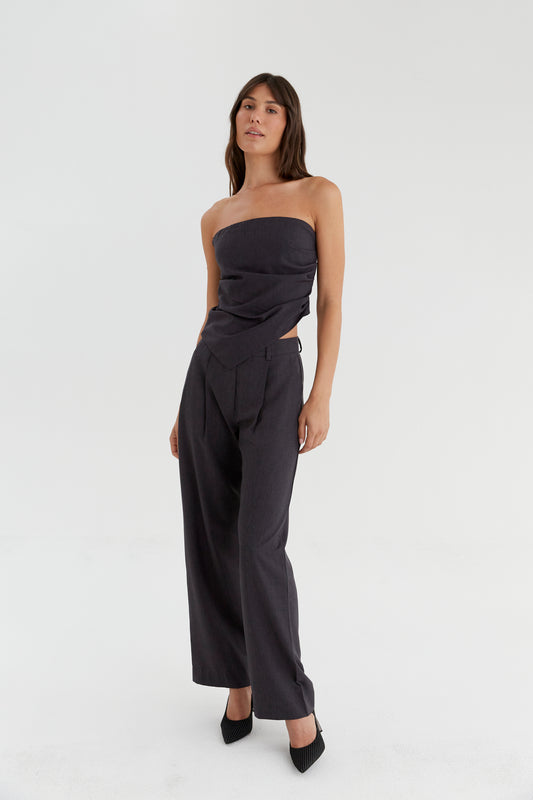 MIEW Camille Grey Pleated Top Asymmetrical Australian Made Full